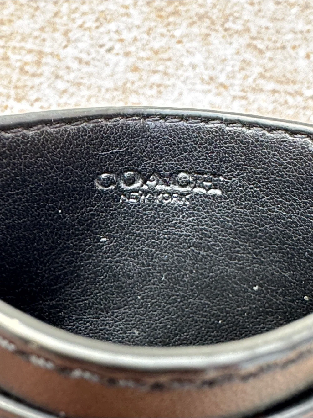 Coach Black Card & Key Holder with Navy and Light Blue Stripe